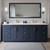Wyndham WCF292984DBLWCUNSM70 Miranda 84 Inch Double Bathroom Vanity in Dark Blue, White Cultured Marble Countertop, Undermount Square Sinks, Brushed Gold Trim, 70 Inch Mirror