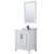 Wyndham WCV252530SWBCMUNSM24 Daria 30 Inch Single Bathroom Vanity in White, White Carrara Marble Countertop, Undermount Square Sink, Matte Black Trim, 24 Inch Mirror