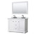 Wyndham WCV232348DWBCMUNOM46 Avery 48 Inch Double Bathroom Vanity in White, White Carrara Marble Countertop, Undermount Oval Sinks, Matte Black Trim, 46 Inch Mirror