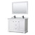 Wyndham WCV232348DWBCMUNSM46 Avery 48 Inch Double Bathroom Vanity in White, White Carrara Marble Countertop, Undermount Square Sinks, Matte Black Trim, 46 Inch Mirror