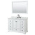 Wyndham WCS202048SWBCMUNOM46 Deborah 48 Inch Single Bathroom Vanity in White, White Carrara Marble Countertop, Undermount Oval Sink, Matte Black Trim, 46 Inch Mirror