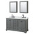 Wyndham WCS202060DGBCMUNOMED Deborah 60 Inch Double Bathroom Vanity in Dark Gray, White Carrara Marble Countertop, Undermount Oval Sinks, Matte Black Trim, Medicine Cabinets