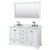 Wyndham WCS202060DWBCMUNSM58 Deborah 60 Inch Double Bathroom Vanity in White, White Carrara Marble Countertop, Undermount Square Sinks, Matte Black Trim, 58 Inch Mirror