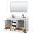 Wyndham WCS202060DWBCMUNSM58 Deborah 60 Inch Double Bathroom Vanity in White, White Carrara Marble Countertop, Undermount Square Sinks, Matte Black Trim, 58 Inch Mirror