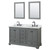 Wyndham WCS202060DGBCMUNOM24 Deborah 60 Inch Double Bathroom Vanity in Dark Gray, White Carrara Marble Countertop, Undermount Oval Sinks, Matte Black Trim, 24 Inch Mirrors