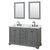 Wyndham WCS202060DGBCMUNSM24 Deborah 60 Inch Double Bathroom Vanity in Dark Gray, White Carrara Marble Countertop, Undermount Square Sinks, Matte Black Trim, 24 Inch Mirrors