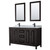 Wyndham WCV252560DEBCMUNSM24 Daria 60 Inch Double Bathroom Vanity in Dark Espresso, White Carrara Marble Countertop, Undermount Square Sinks, Matte Black Trim, 24 Inch Mirrors