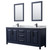 Wyndham WCV252580DBBCMUNSM24 Daria 80 Inch Double Bathroom Vanity in Dark Blue, White Carrara Marble Countertop, Undermount Square Sinks, Matte Black Trim, 24 Inch Mirrors