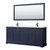 Wyndham WCV232380DBBC2UNSM70 Avery 80 Inch Double Bathroom Vanity in Dark Blue, Carrara Cultured Marble Countertop, Undermount Square Sinks, Matte Black Trim, 70 Inch Mirror