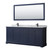 Wyndham WCV232380DBBCMUNSM70 Avery 80 Inch Double Bathroom Vanity in Dark Blue, White Carrara Marble Countertop, Undermount Square Sinks, Matte Black Trim, 70 Inch Mirror