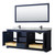 Wyndham WCV232380DBBCMUNSM70 Avery 80 Inch Double Bathroom Vanity in Dark Blue, White Carrara Marble Countertop, Undermount Square Sinks, Matte Black Trim, 70 Inch Mirror