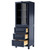 Wyndham WCV2525LTBB Daria Linen Tower in Dark Blue with Matte Black Trim, Shelved Cabinet Storage, and 3 Drawers