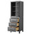 Wyndham WCV2525LTGB Daria Linen Tower in Dark Gray with Matte Black Trim, Shelved Cabinet Storage, and 3 Drawers