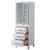 Wyndham WCV2525LTWB Daria Linen Tower in White with Matte Black Trim, Shelved Cabinet Storage, and 3 Drawers