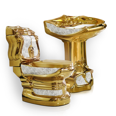 MaisonDePhilip Decorative Gold Pedestal Sink, Toilet, and Faucet Set ROM-SET3