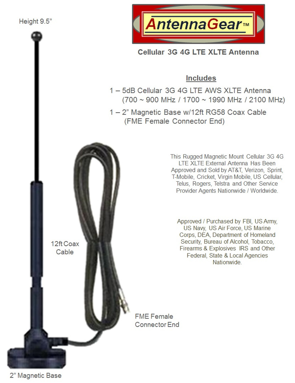 5dB Verizon Novatel Jetpack 6620L LTE Hotspot External Antenna