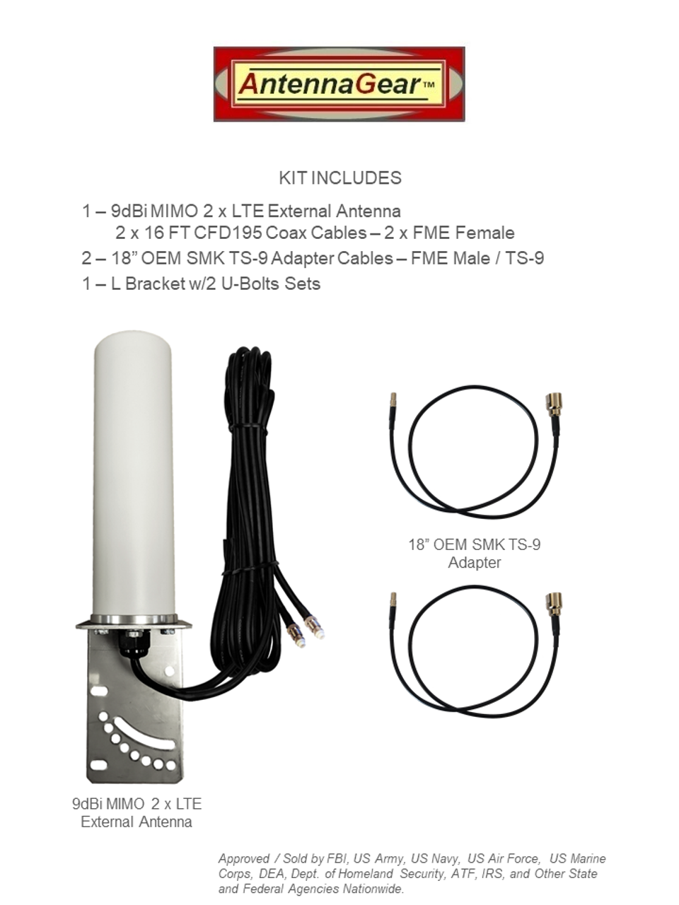 M19 Novatel MiFi 7000 Hotspot Router Omni Directional MIMO Dual Cellular 4G 5G LTE Antenna w/2 x 16 FT Coax Cables.