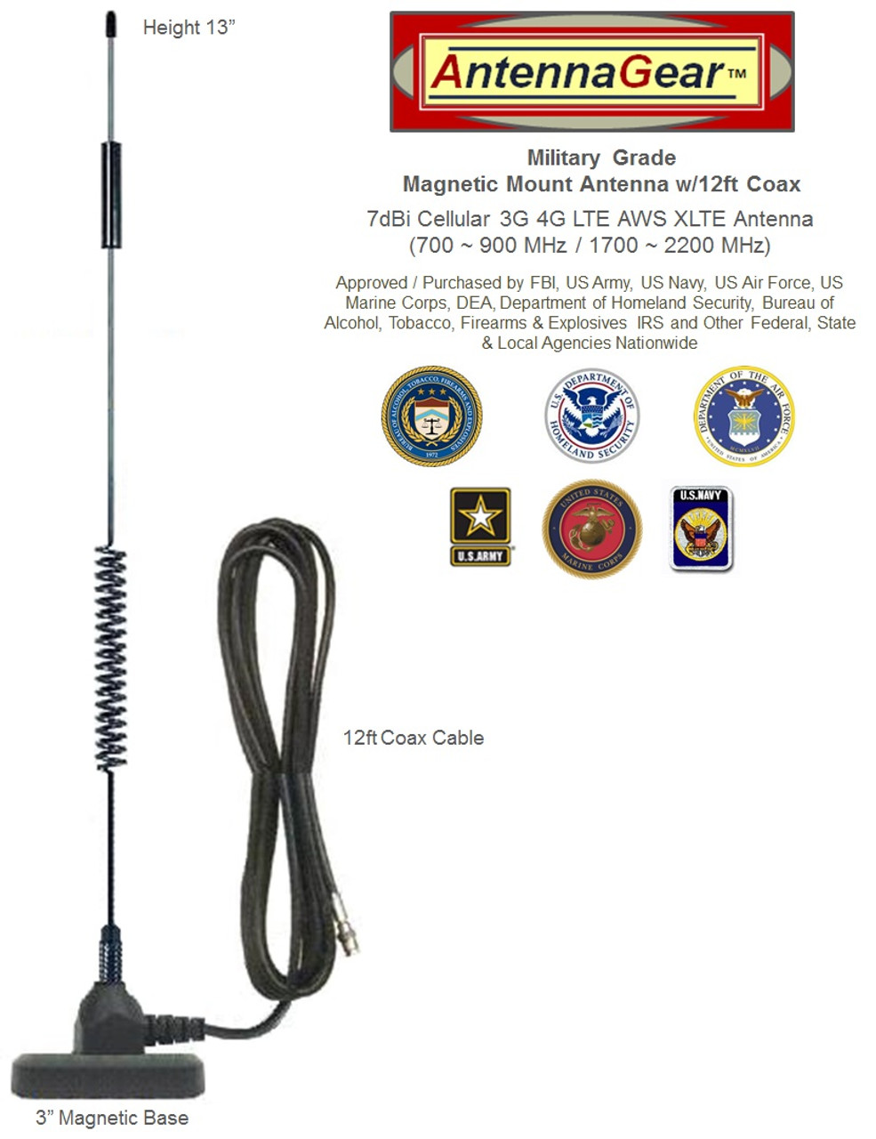 HD 7dBi Military Grade Cellular Broadband 3G 4G 5G External Antenna SMA-M for BEC MX-1200 Gateway