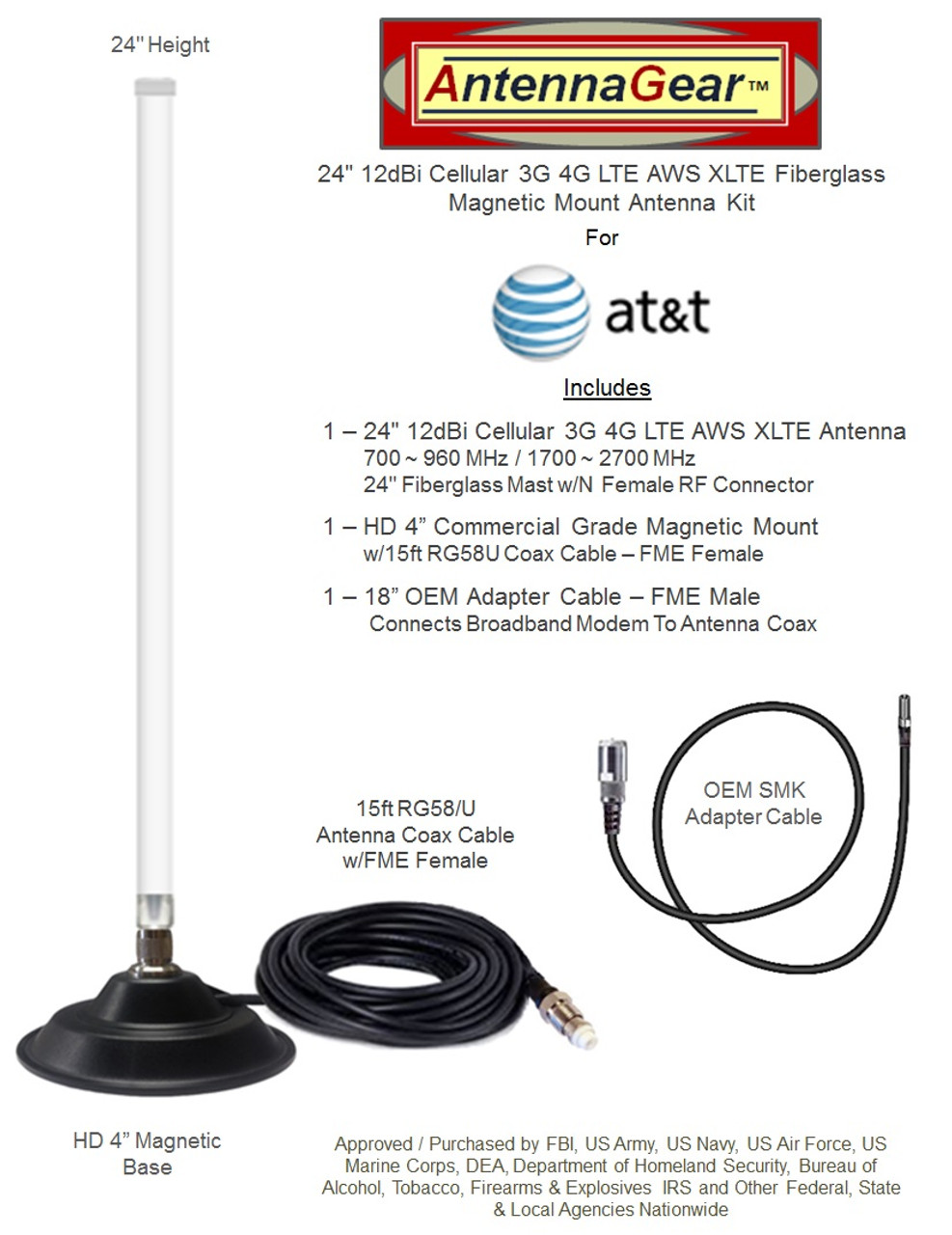 12dB Fiberglass 4G 5G LTE Mag Mount Antenna For AT&T Netgear Nighthawk 5G MR5100-Pro