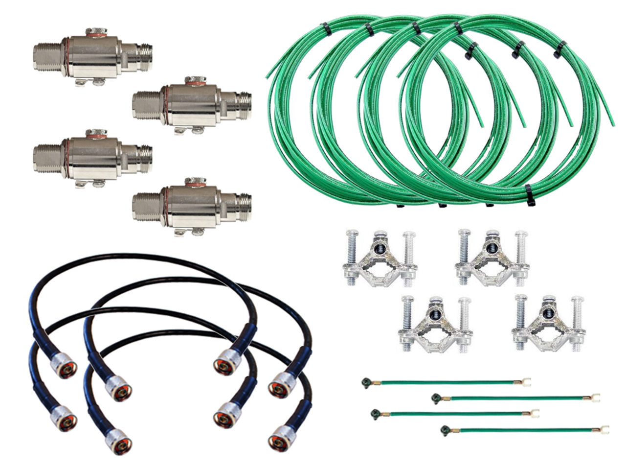 Quad Antenna System Lightning Surge Protector Arrester - N-Female w/ Grounding Kit + AGA240 Router Adapter Cable - N Male - MAIN