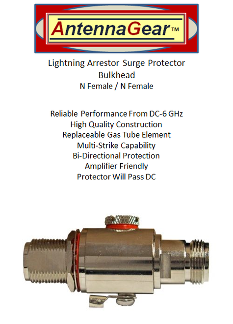 Cellular WiFi Antenna System Lightning Surge Protector - NF / NF