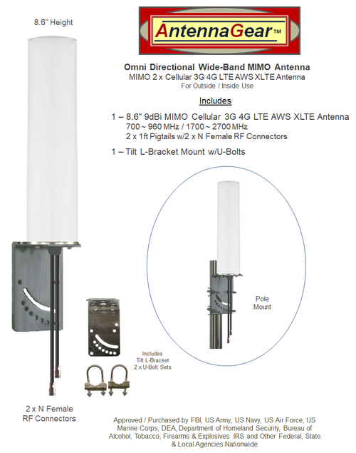 M19 Sierra Wireless MP70 Gateway M19 Omni Directional MIMO Cellular 4G LTE AWS XLTE M2M IoT Antenna w/1ft Coax Cables -2  x NF