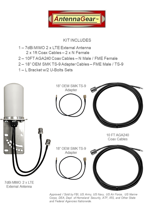 7dBi Netgear LM1200 Hotspot Omni Directional MIMO Dual Cellular 4G 5G LTE Antenna w/2 x Coax Cables. 10 FT - 25 FT - 30 FT