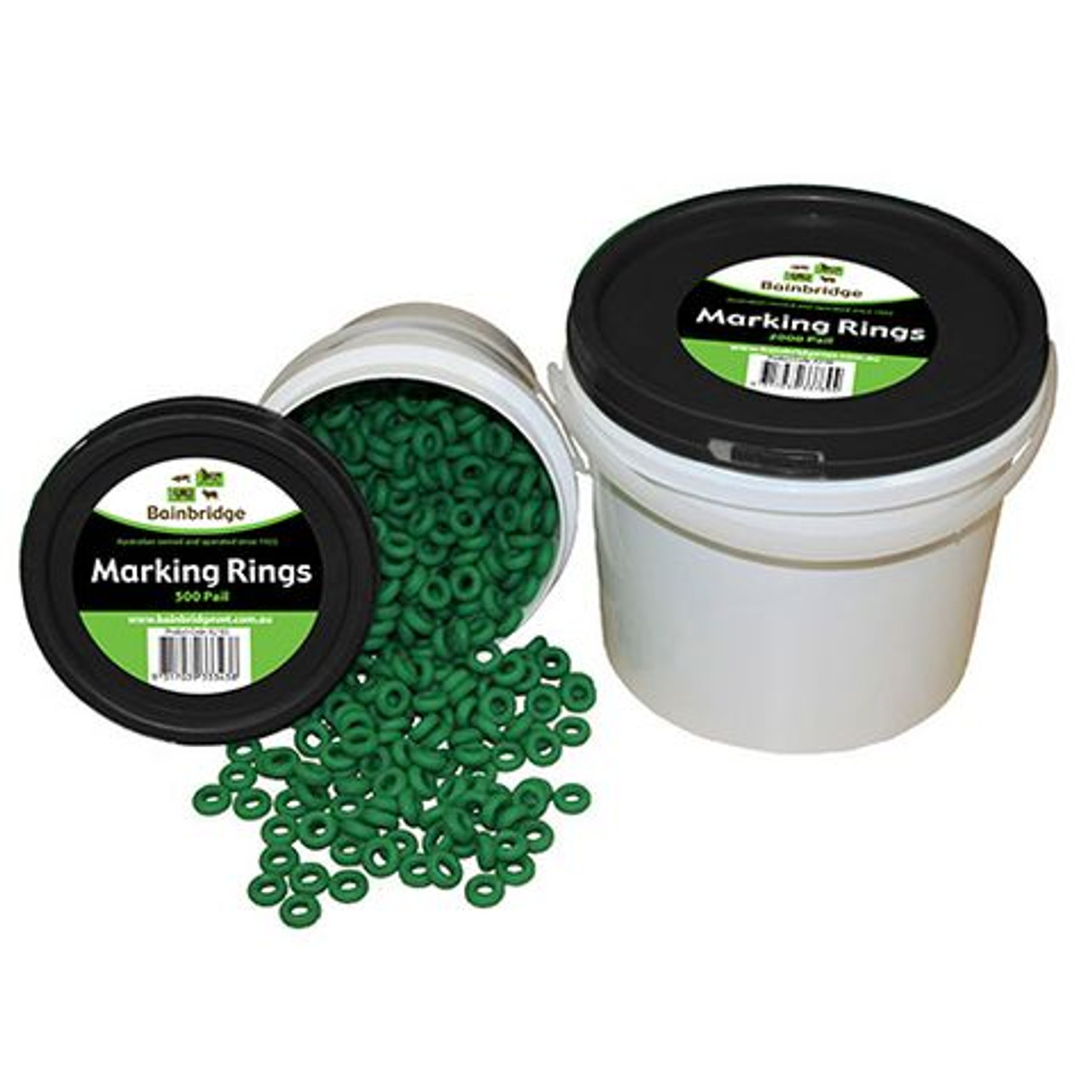 This photo is of 500 Pail, you are buying  

BAINBRIDGE 100 PK MARKING RINGS GREEN

• Excellent quality Bainbridge Marking Rings.
• Used for the marking of calves and lambs.