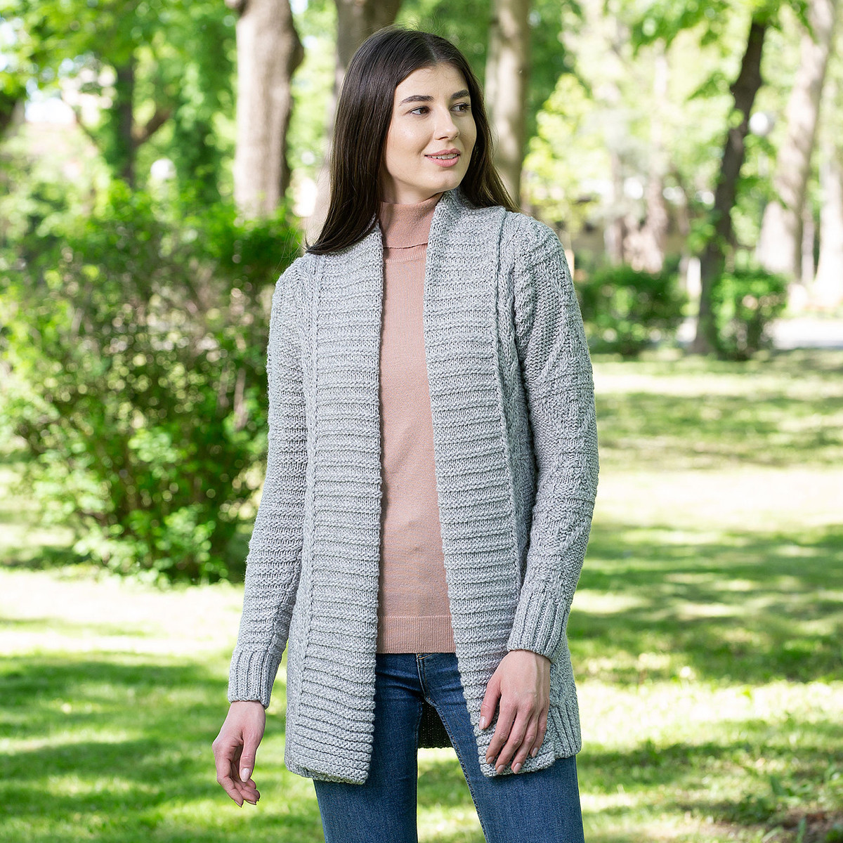 Open Front Ribbed Knit Cardigan