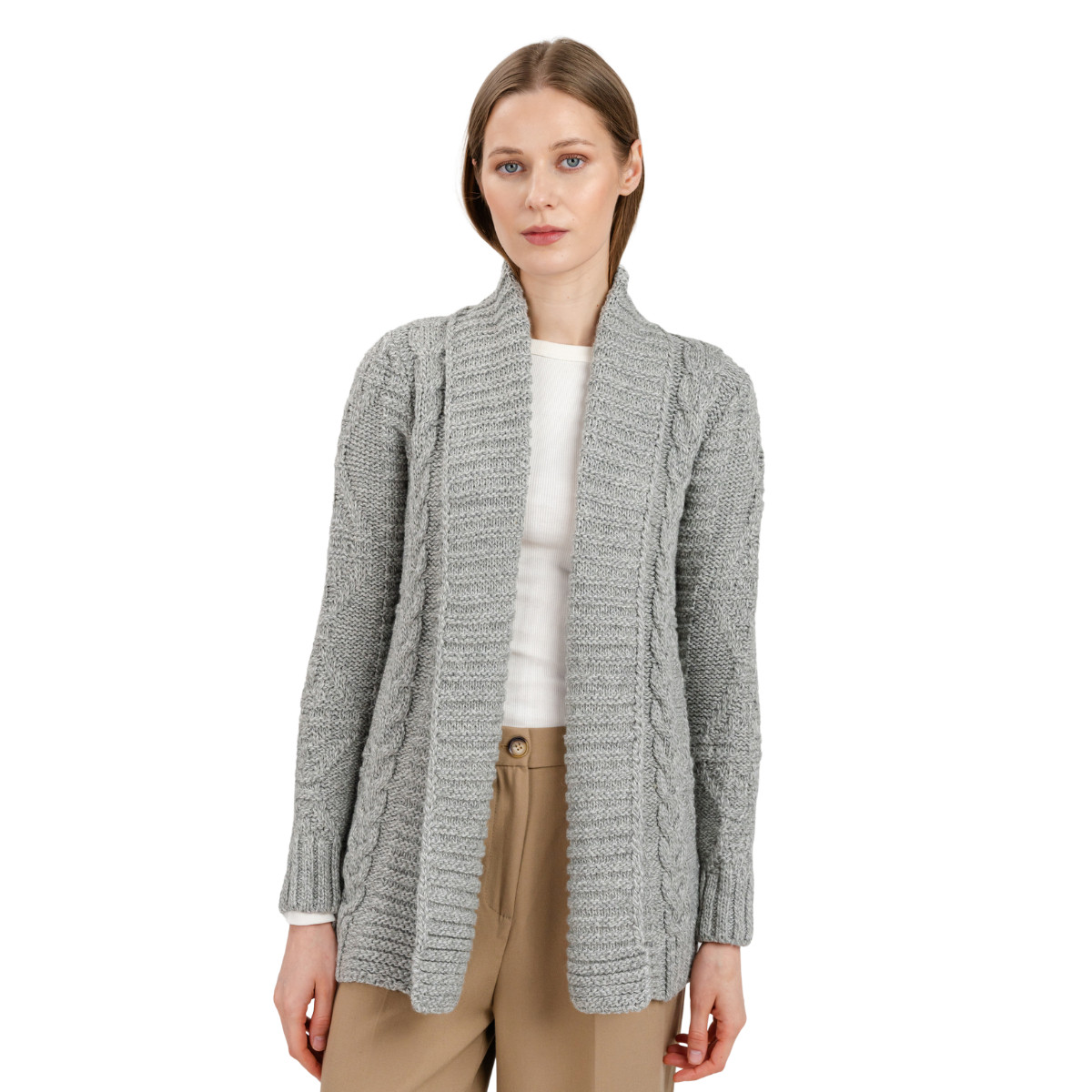 Cable-Knit Open Front Long Sleeve Cardigan