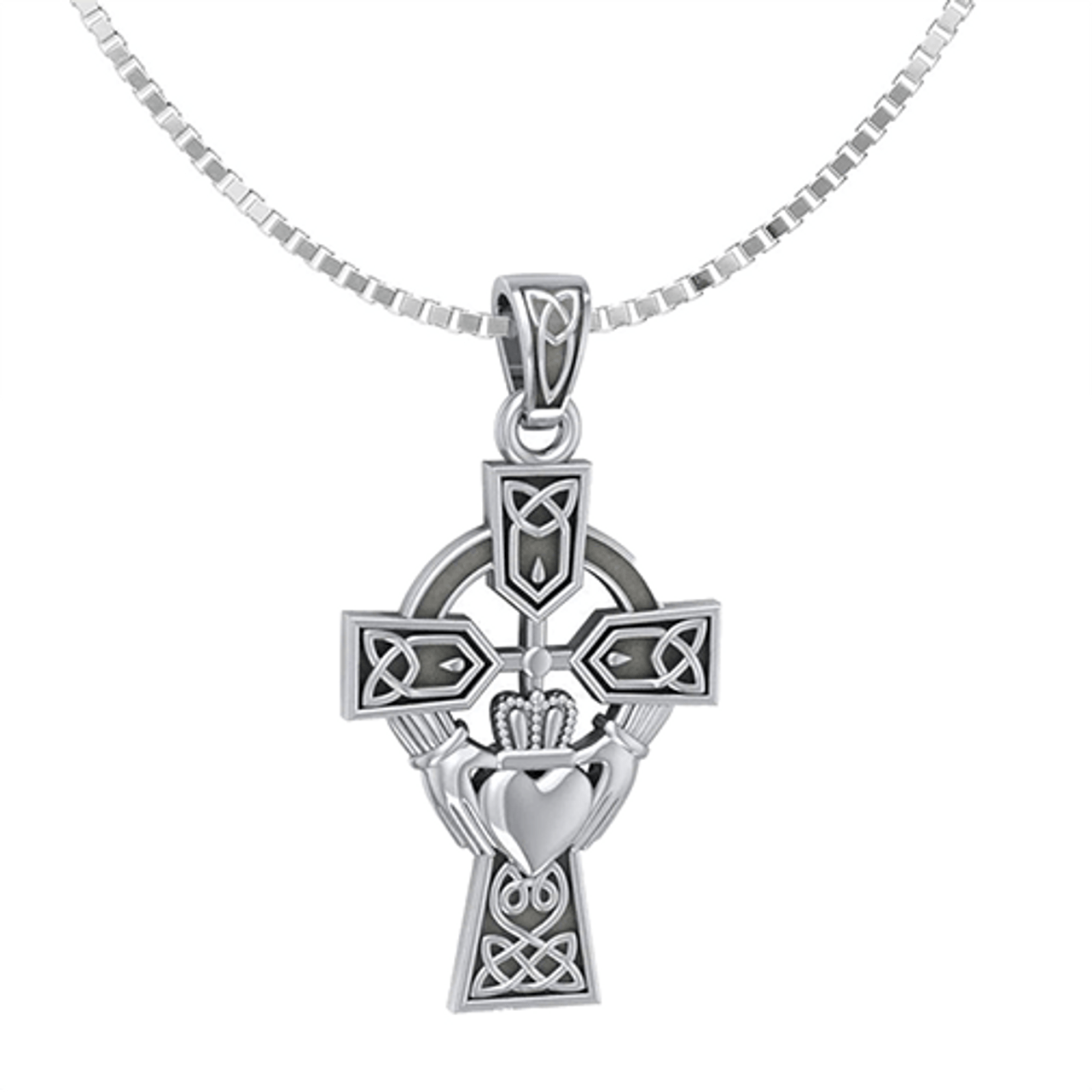 Sterling Silver Irish Celtic Hands & Heart Claddagh Ruby Cross Necklace  gift New | eBay