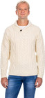 Merino Wool Shawl Neck Aran Sweater