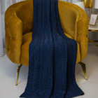Fisherman Cable Knit Throw/Blanket 100% Virgin Wool FT179 Ocean Blue