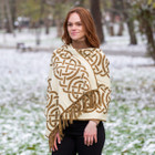 Traditional Celtic Knotwork Shawl LS108 Fawn Brown Side View