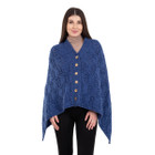 Merino Wool Ladie's Poncho with buttons ML184 - 106 Marl Blue