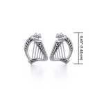 Sterling Silver Irish Harp & Shamrock Stud Earrings