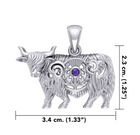 Highland Cow with Thistle and Gemstone Silver Pendant