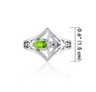 Peridot Gemstone Trinity Knot Engraved Ring in Silver