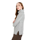 Ladies Turtleneck Ribbed Cable Knit Sweater Grey Side View DublinGiftCompany.com
