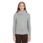 Ladies Turtleneck Ribbed Cable Knit Sweater AWL118 Grey Front View DublinGiftCompany.com
