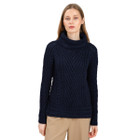 Ladies Turtleneck Ribbed Cable Knit Sweater AWL118 Navy Front View DublinGiftCompany.com