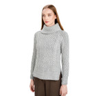 Ladies Turtleneck Ribbed Cable Knit Sweater Grey Side View DublinGiftCompany.com