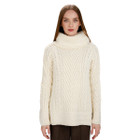 Ladies Turtleneck Ribbed Cable Knit Sweater AWL118 Natural Front View DublinGiftCompany.com
