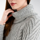 Ladies Turtleneck Ribbed Cable Knit Sweater Grey Details View DublinGiftCompany.com