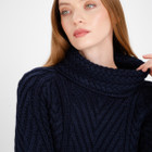 Ladies Turtleneck Ribbed Cable Knit Sweater Navy Details View DublinGiftCompany.com