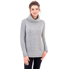 Ladies Turtleneck Ribbed Cable Knit Sweater Grey Front View DublinGiftCompany.com
