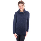 Ladies Turtleneck Ribbed Cable Knit Sweater Navy Front View DublinGiftCompany.com