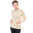 Cable Knit Crew Sweater Natural Front View DublinGiftCompany.com