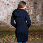 Aran Cable Knit Hooded Zip Coatigan Navy Rear View DublinGiftCompany.com