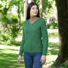 Ladies Double Collar Zipped Cardigan Green